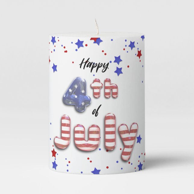 4th of July Balloons Stars Stripes - Pillar Candle (Front)