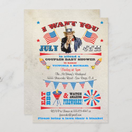 4th of July Barbecue bbq Baby Shower invitations