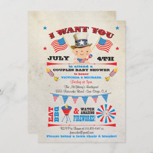 4th of July Barbecue bbq Baby Shower invitations