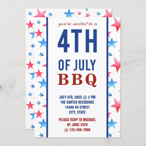 4th of July Barbecue bbq Red White Blue typography Invitation