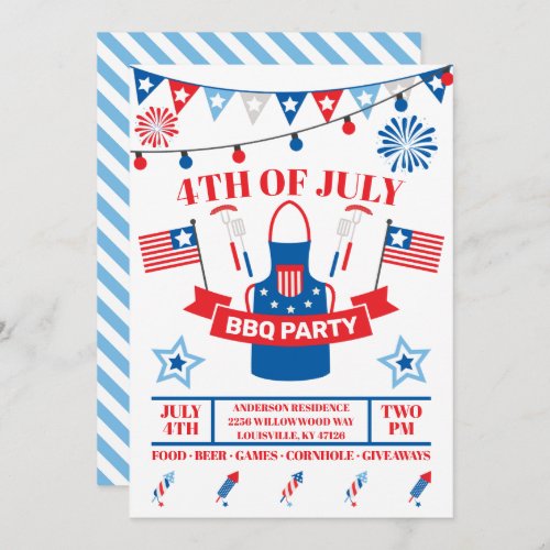4th Of July Barbeque Apron BBQ Party July Fourth I Invitation