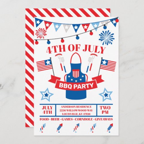 4th Of July Barbeque Apron BBQ Party July Fourth Invitation