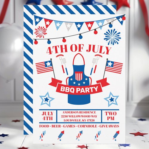 4Th Of July Barbeque Apron Navy Blue Bbq Party Invitation