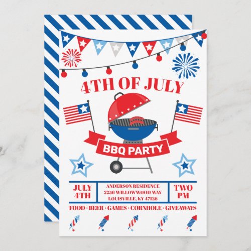 4th Of July Barbeque BBQ Party Independence Day In Invitation