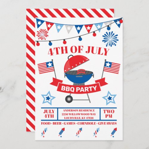 4th Of July Barbeque BBQ Party Independence Day Invitation