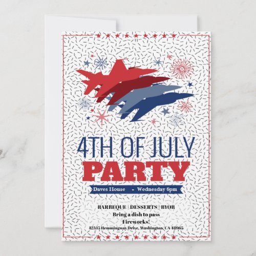 4th of July Barbeque Party Invitation Jets Planes
