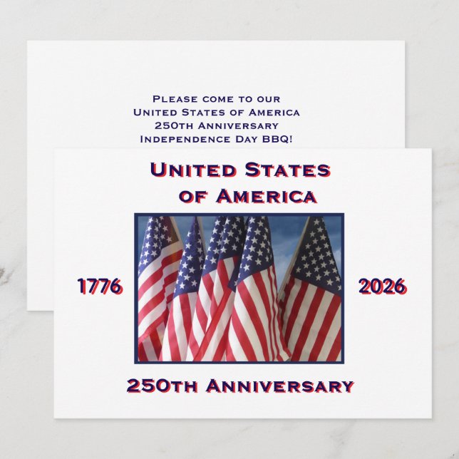 4th of July Barbeque, USA 250th Anniversary, Flags Invitation (Front/Back)