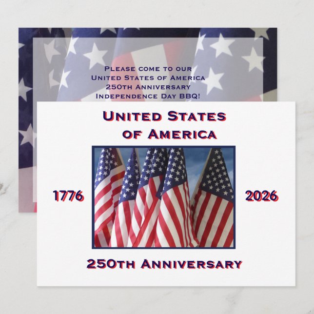 4th of July Barbeque, USA 250th Anniversary, Flags Invitation (Front/Back)