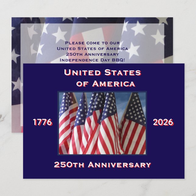4th of July Barbeque, USA 250th Anniversary, Flags Invitation (Front/Back)