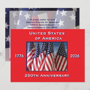 4th of July Barbeque, USA 250th Anniversary, Flags Invitation