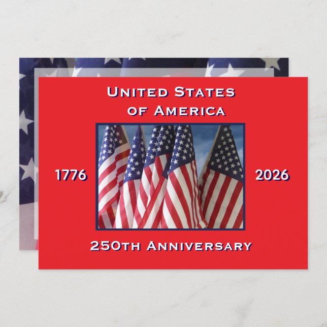 4th of July Barbeque, USA 250th Anniversary, Flags Invitation (Front/Back)