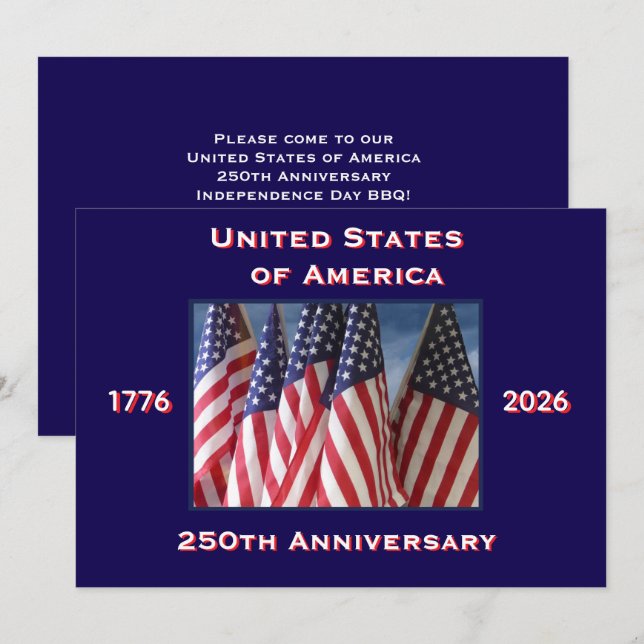 4th of July Barbeque, USA 250th Anniversary, Flags Invitation (Front/Back)