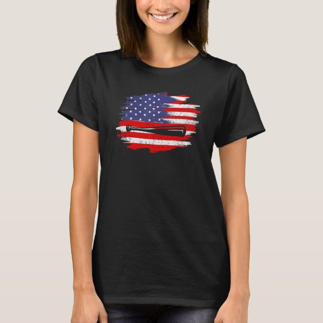 4th of July Baseball   American Flag With Bat Patr T-Shirt (Front)