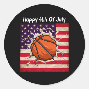 4Th Of July Basketball Fourth Family Usa Classic Round Sticker