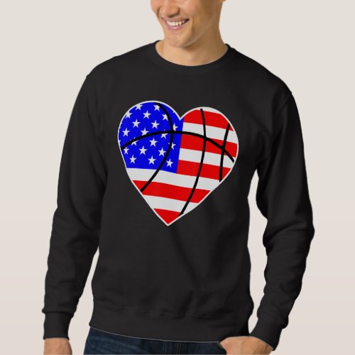 4th Of July Basketball Heart Shape Sport American  Sweatshirt