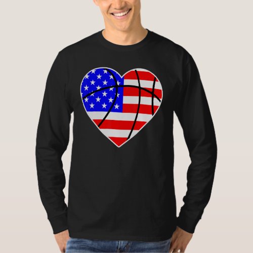 4th Of July Basketball Heart Shape Sport American  T_Shirt