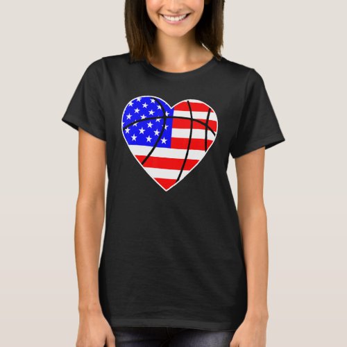 4th Of July Basketball Heart Shape Sport American  T_Shirt
