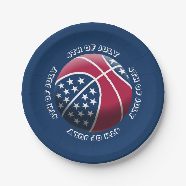 4th of July Basketball Paper Plates (Front)
