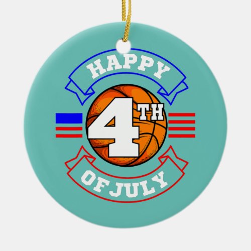 4th Of July Basketball Player Sport USA American Ceramic Ornament