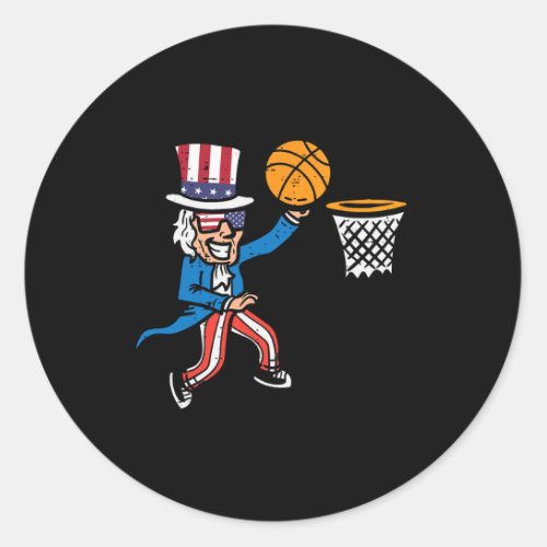 4th Of July Basketball Uncle Sam America Men Boys  Classic Round Sticker