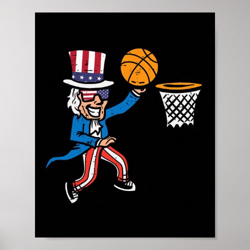 4th Of July Basketball Uncle Sam America Men Boys  Poster