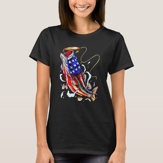 4th Of July Bass Fishing American Flag Patriotic F T-Shirt (Front)