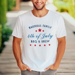 4th of July BBQ and Brew Custom Family Reunion T-Shirt<br><div class="desc">Stylish 4th of July shirts can be fully-personalized for your special event. Design features classic navy,  red,  white,  and blue colors with star accents.</div>