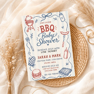4th of July BBQ Baby Shower Patriotic Backyard Invitation