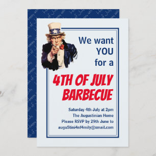 4TH OF JULY BBQ BARBECUE Uncle Sam Customized Invitation