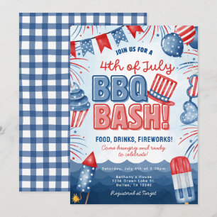 4th of July BBQ Bash Birthday Invitation Card