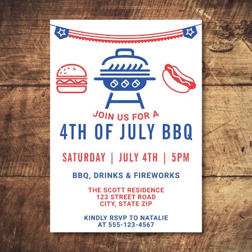 4th Of July BBQ Burger Hotdog Cookout Modern Invitation