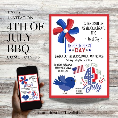 4th of July BBQ Come Join US Party Invitation