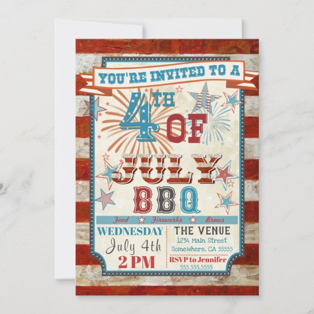 4th of July BBQ Cookout Invitations (Front)