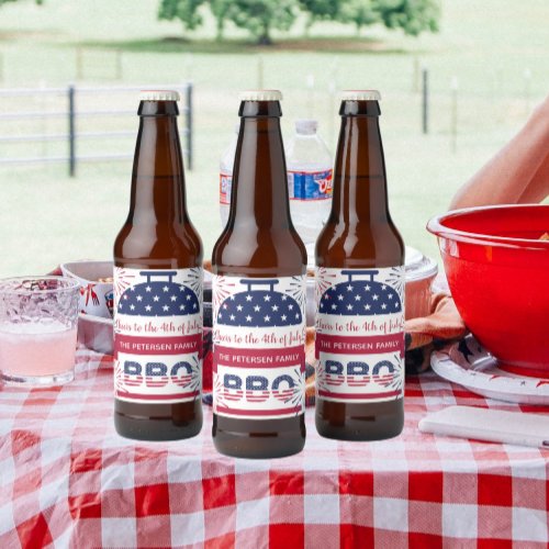 4th of July bbq  fireworks stars and stripes Beer Bottle Label