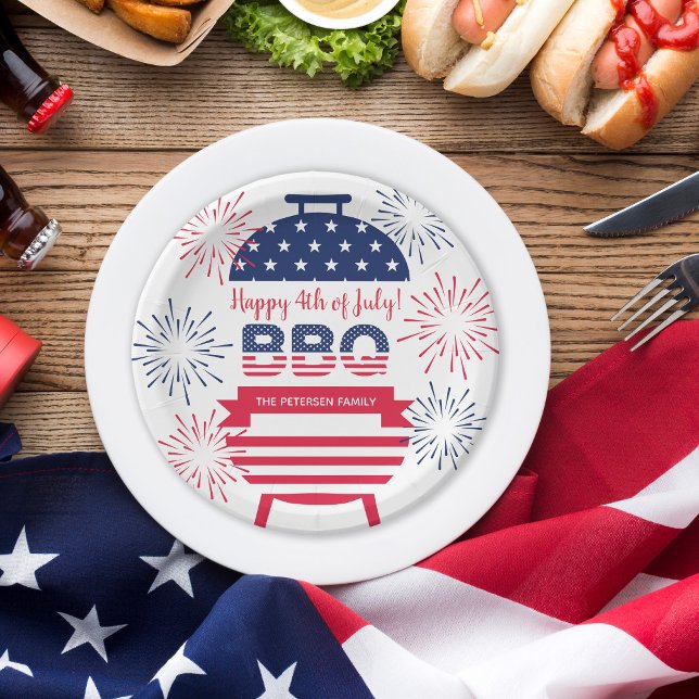 4th of July bbq  fireworks stars and stripes Paper Plates (Creator Uploaded)