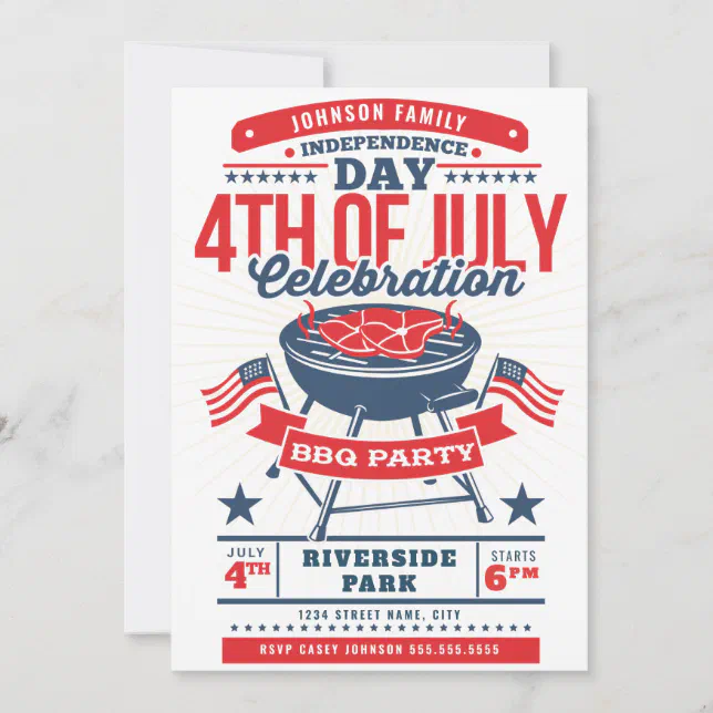 4TH of July BBQ Grill Family Reunion Invitation | Zazzle