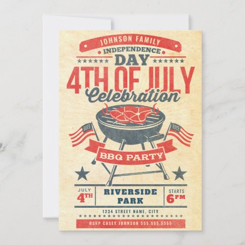 4TH of July BBQ Grill Family Reunion Invitation