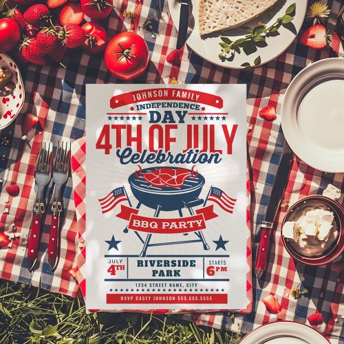 4TH of July BBQ Grill Family Reunion Invitation