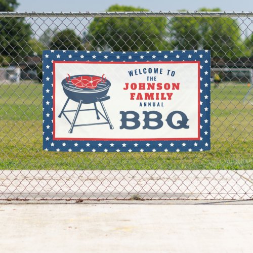 4TH of July BBQ Grill Personalized Family Reunion  Banner