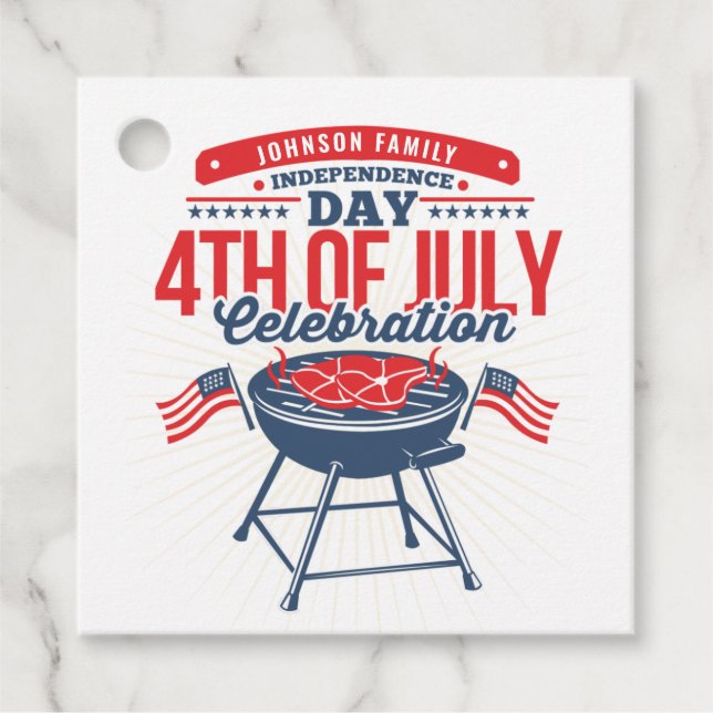 4TH of July BBQ Grill Personalized Family Reunion  Favor Tags (Front)