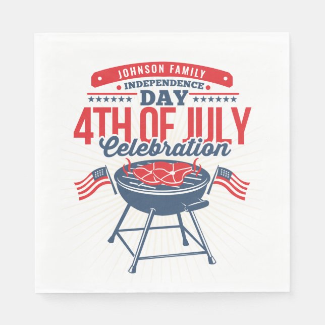 4TH of July BBQ Grill Personalized Family Reunion Napkins (Front)