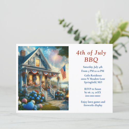 4th of July BBQ House Party  Invitation