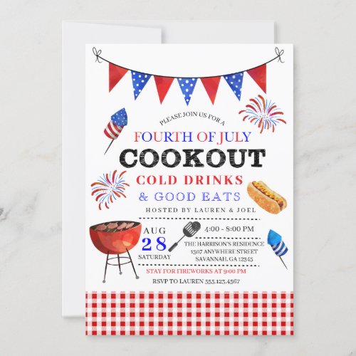 4th of July BBQ Invitation - 4th of July Backyard BBQ Barbecue Invitation