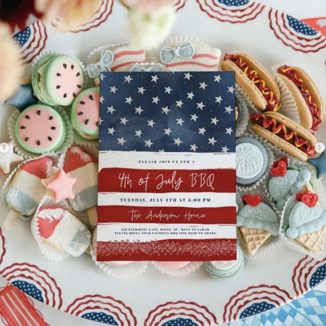 4th of July BBQ Invitation Editable Red White Blu  (Creator Uploaded)