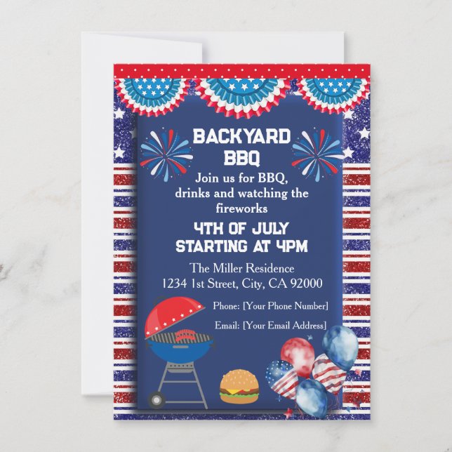 4th Of July BBQ Invitation, Party In USA Invitation (Front)