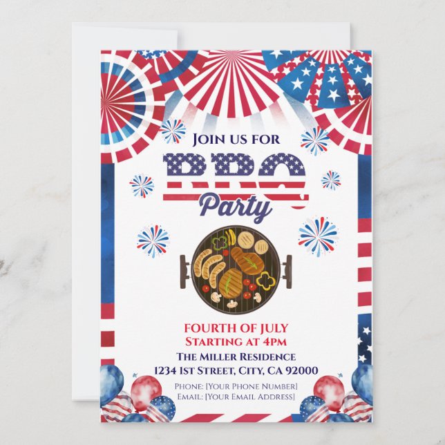 4th Of July BBQ Invitation, Party In USA Invite (Front)