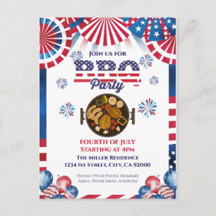 4th Of July BBQ Invitation, Party In USA Invite