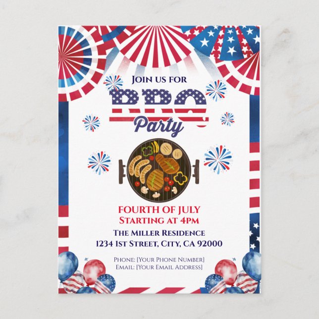 4th Of July BBQ Invitation, Party In USA Invite (Front)