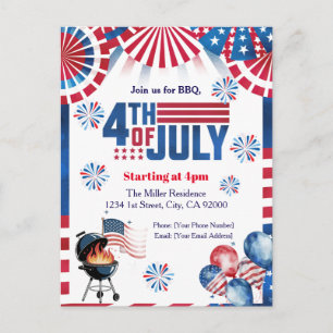 4th Of July BBQ Invitation, Party In USA Invite