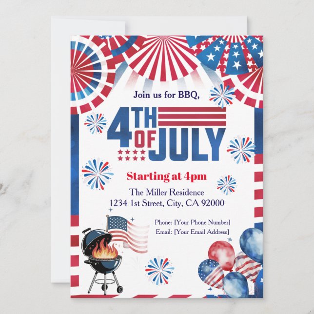 4th Of July BBQ Invitation, Party In USA Invite (Front)